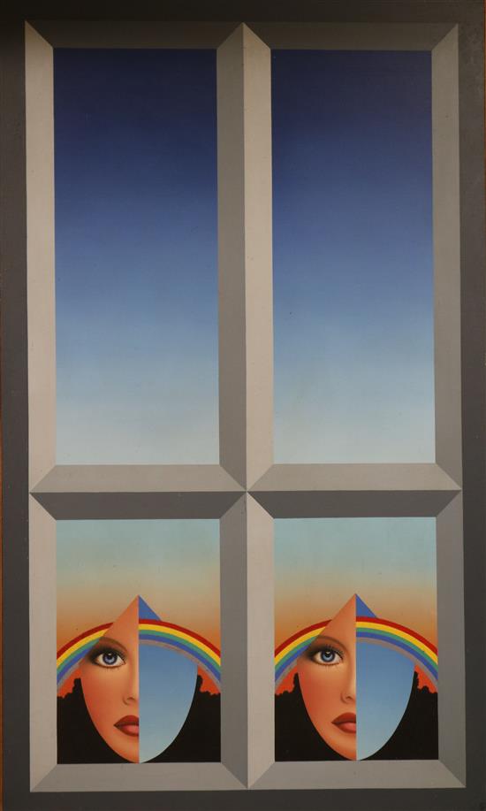 Anthony John Gray (b. 1946) Three faces, sky and landscape 155 x 92cm